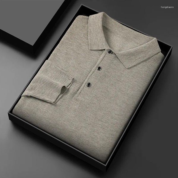 Maglioni da uomo Maglione di lana Autunno stile coreano Tinta unita Colletto polo T-shirt sottile Slim Casual a maniche lunghe