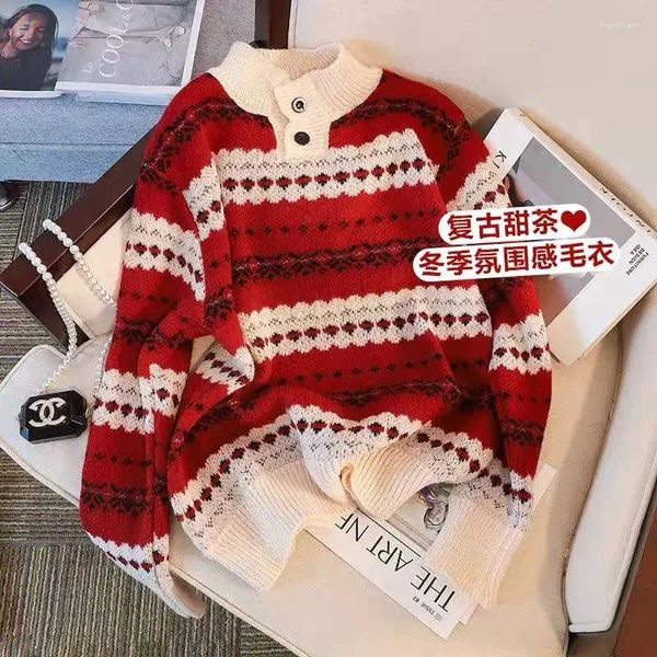 Frauen Pullover Pullover Pullover Weibliche Herbst/Winter 2023 Design Sinn Kleine Menge Lose Jahr Rot Weihnachten Frauen Tops