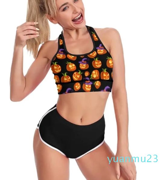 Completo da yoga carino zucca reggiseno sportivo scollo a U spaventoso allenamento di Halloween imbottito raceback crop reggiseni top da raccolta attivo per ragazze