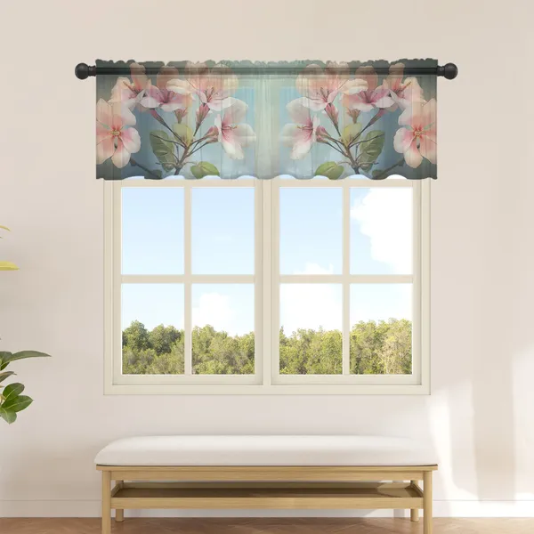 Cortina flores aquarela folhas cortinas transparentes para cozinha café meia curta tule janela valance decoração de casa
