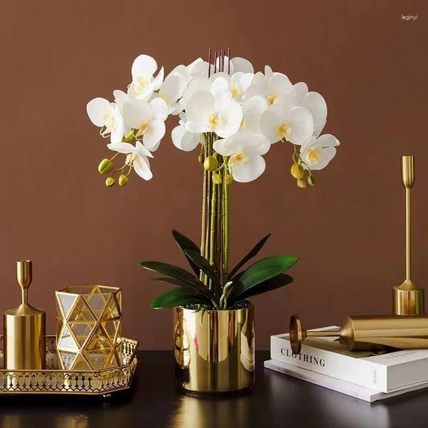 Fiori decorativi 2 pezzi sete artificiali orchidea bianca farfalla di alta qualità phalaenopsis fiore finto per la decorazione regalo di nozze a casa