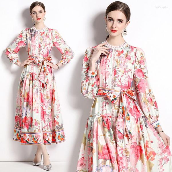 Sıradan Elbiseler Premium Şeker Renk Parçalanmış Çiçekler Ekstra Uzun Büyük Elbise Pastoral Peri Mizaç Bahar Kadın Giyim