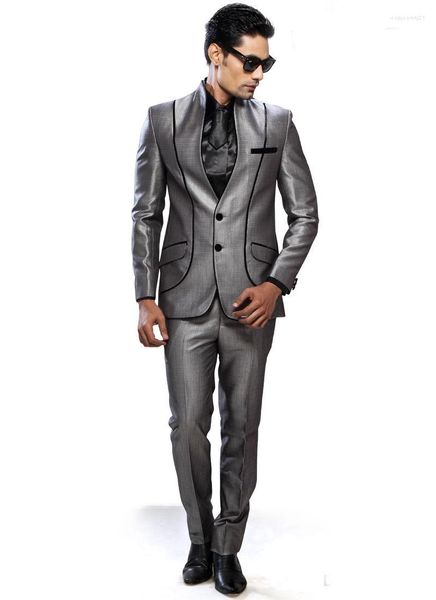 Herren Anzüge 2023 Grau Männer Mode Maßgeschneiderte Bräutigam Prom Hochzeit Smoking Formelle Abendessen Anzug Mantel Jacke Blazer 2 Stück (Jacket Pant)