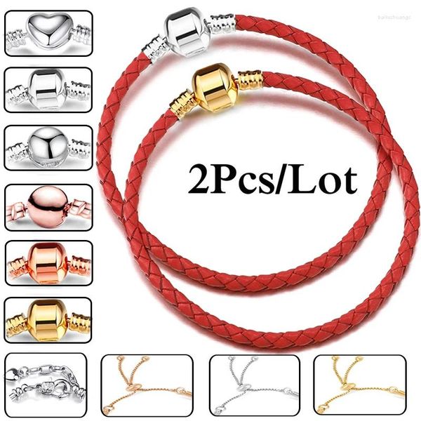 Braccialetti con ciondoli 2 Pz/lotto Moda Catena In Pelle Rossa Fit FAI DA TE Perline Braccialetto Braccialetti Pulsera Bijoux Per Le Donne Uomini Ragazze All'ingrosso