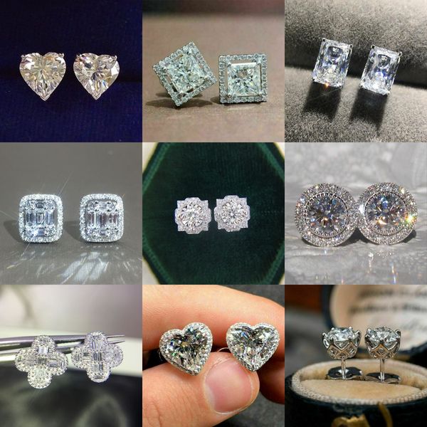 20 estilos de brincos de diamante de laboratório na moda 925 brincos de casamento de festa de prata esterlina para mulheres, homens, promessa, joias de aniversário, presente