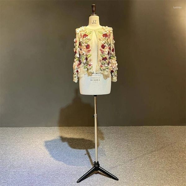 Partykleider Real Pos 3D Blumen Luxuriöse Bunte Schwere Kristallperlen Top Jacke Formales Abschlussball-Abendkleid Vestido De Noche