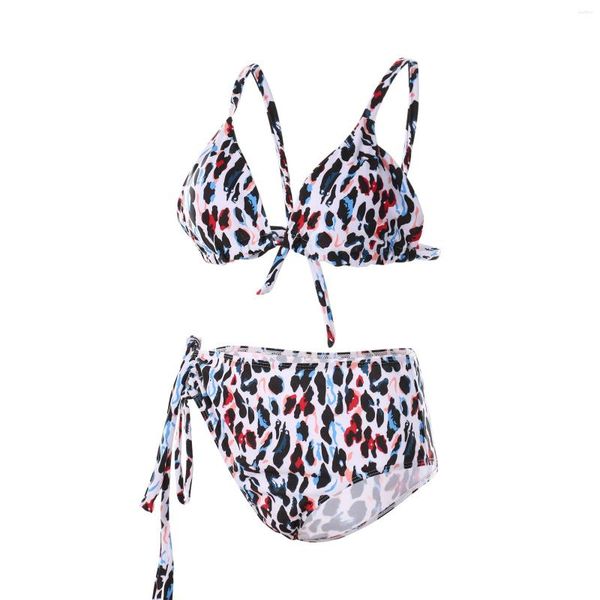 Costumi da bagno da donna Bikini da donna Pantaloncini a vita alta Stampa leopardata Design con cinturino sexy Scollo a V profondo Abbigliamento estivo Costume da bagno