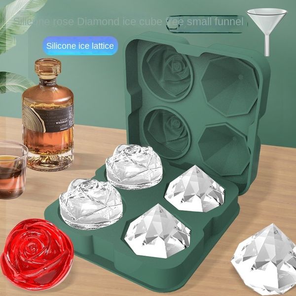 Ice Cream Tools Rose Diamond Shape Cube Mold Whisky Wine Cool Down Maker Wiederverwendbare Würfelschale für Gefrierschrank mit Deckel 230406