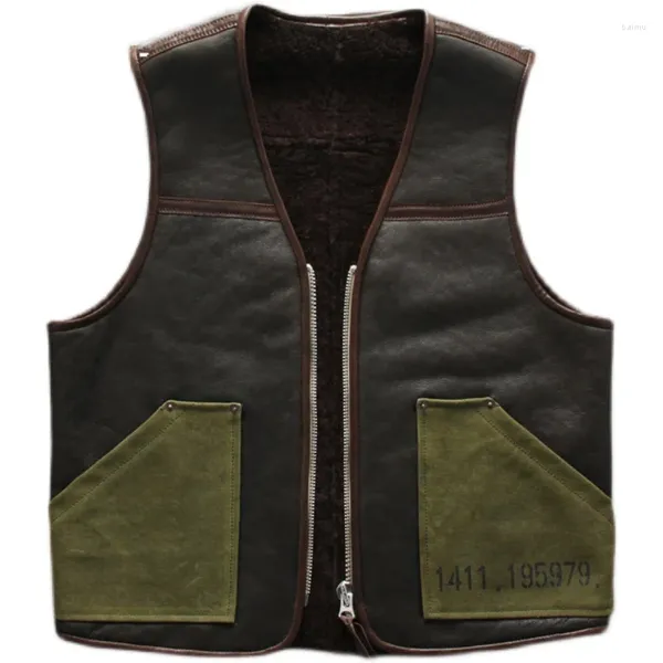 Gilet da uomo Gilet in vera pelle di pecora Foderato in lana B3 Giacca senza maniche in vera pelliccia spessa Gilet invernale caldo