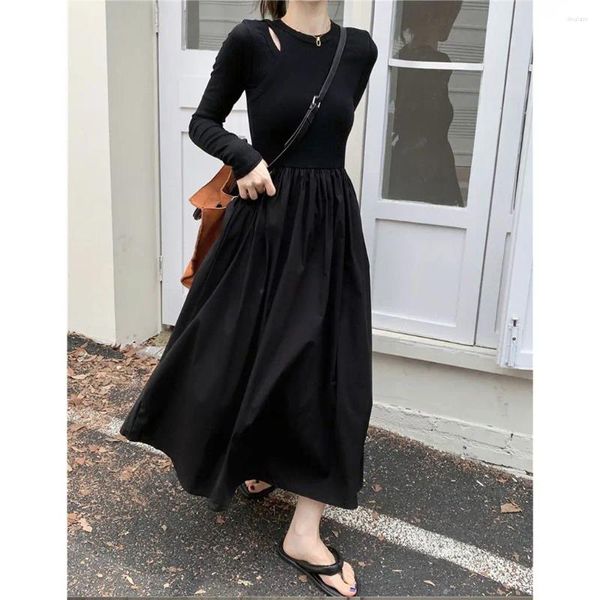 Vestidos casuais mangas compridas outono inverno camisola de malha vestido preto grande hemline roupas femininas lolita baile 2023 elegante formal