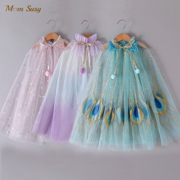 Джакеки для маленькой девочки принцесса Sparkle Tule Cloak Child Cape Costume Carpsing Arps Длинная вечеринка по случаю дня рождения Хэллоуин Одежда один размер 230407