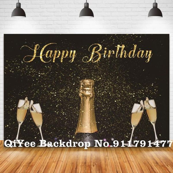 Decorazione per feste Gold Glitter Champagne High Glasses Cheers Wine Table Banner Po Background Happy Adult Birthday Backdrop Decor Poster