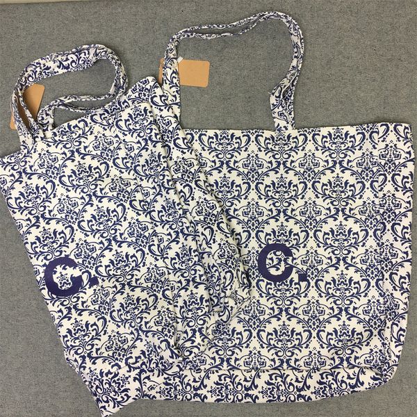 Lazer tendência marca sacos de compras azul e branco porcelana padrão bolsa portátil masculino e feminino lona tote