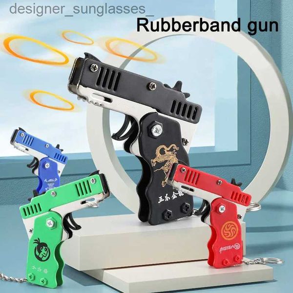 Schlüsselanhänger, Schlüsselbänder, zusammenklappbare Rubbeand-Pistole mit 100 Stück Gummiband, Metall-Schießpistole, Spielzeug, Party, lustiges Spiel, Gastgeschenke für Kinder, Geburtstagsgeschenke, L231107