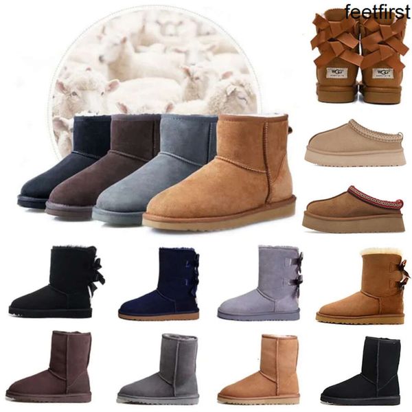 Tasarımcı Botlar Timbeland Botlar Avustralya Terlik Tasman Bayan Platform Kış Giden Kız Klasik Snow Boot Ayak Bileği Kısa Bow Mini Kürk Siyah Kestane Pembe Bowtie