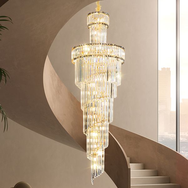 Villa oco duplex lustre salão de cristal escada espiral pós moderna sala estar do hotel lobby luz luxo lâmpadas pingente