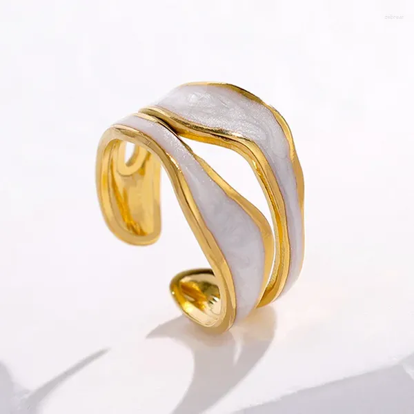 Cluster Ringe Edelstahl Retro Gold Farbe Doppel Öl Tropf Offen Für Frauen Luxus Unregelmäßigen Einstellbare Finger Ring 2023 Trendy wir