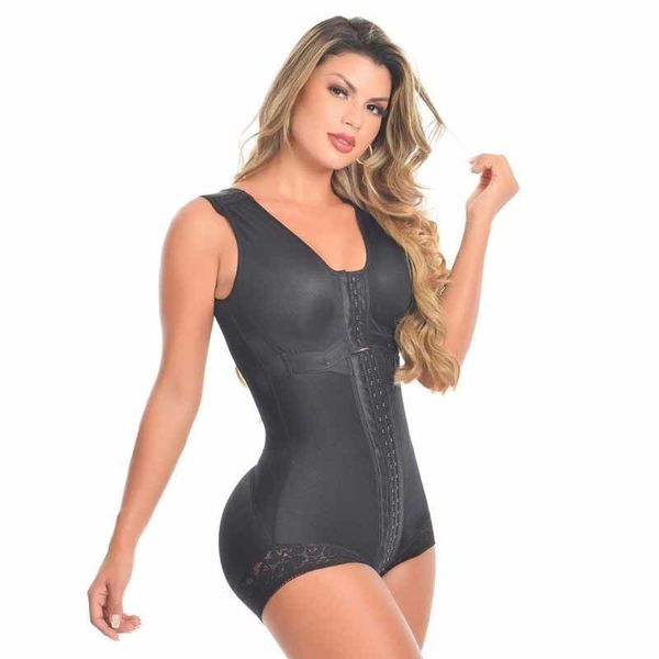 Shapers da donna Forma nera Chiusura frontale regolabile Fajas Colombianas Pizzo Perdita di peso Forma del corpo Controllo addominale Corsetto Vita Trainer 230407