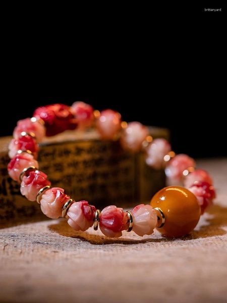 Set di orecchini e collana, bracciale con ossa naturali piene di sangue, perline di Buddha intagliate, stile etnico tibetano, cerchio singolo da donna