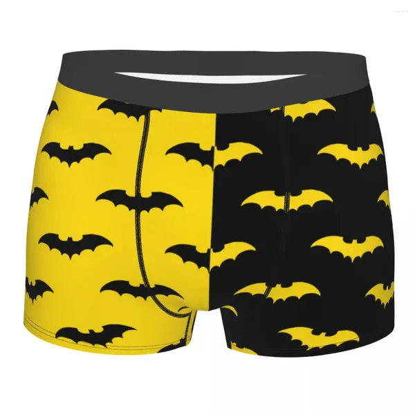 Cuecas homem boxer briefs shorts calcinha preto e amarelo morcego padrão macio roupa interior animal homme sexy