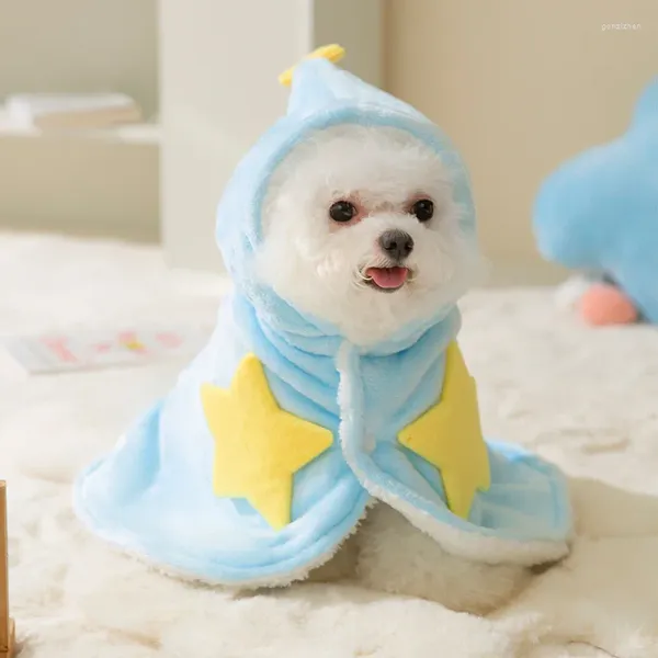 Vestuário para cães outono e inverno capa de pelúcia espessada quente animal de estimação estrela capa pijama dormir colcha gato dois pés roupas com capuz