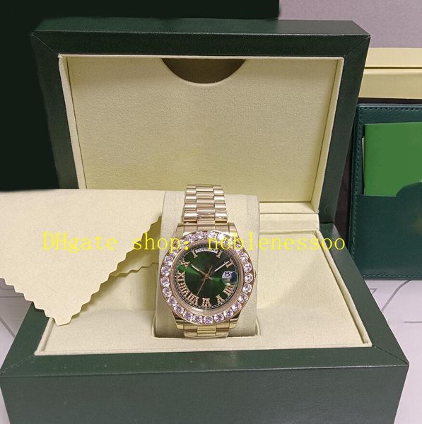 Foto reale a 5 colori con scatola orologio con diamanti da uomo 43 mm data grande quadrante verde romano rosso blu 228238 bracciale con castone in oro giallo 18 carati orologi da uomo automatici