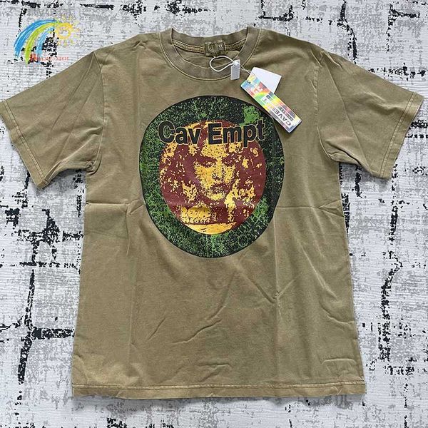 Herren T-Shirts New Style Mehrdeutiger Charakter Print Cavempt T-Shirt Herren Damen Baumwolle Vintage Washed Batik Braun Anthrazitgrau Cav Empt C.E Tee