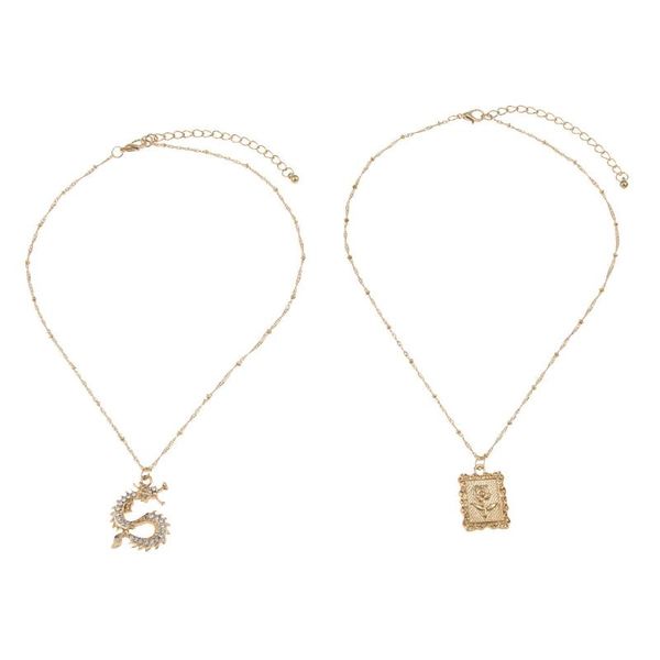 Подвесные ожерелья Oein 2pcs Fashion Dragon Set для женщин, мужские винтажные розовые кокер