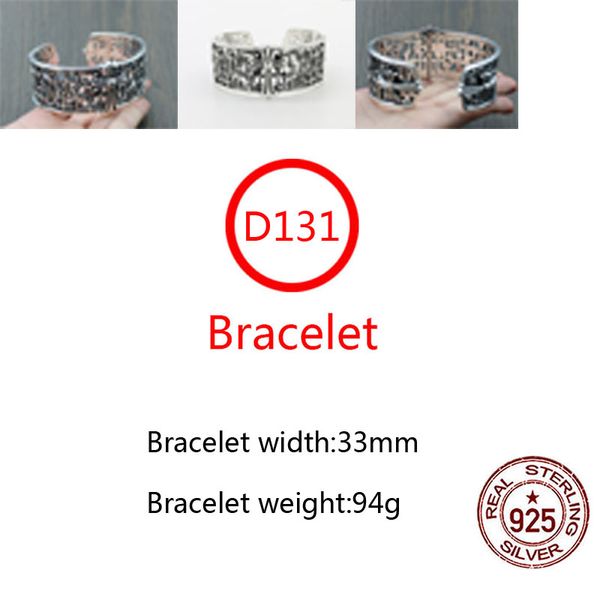 D131 S925 Sterling Silver Silver Bracciale Hip Hop Hop Street Coppia di moda Gioielli personalizzati in stile punk Lettera di fiori croce solida Versione ampia amante Bracciale regalo