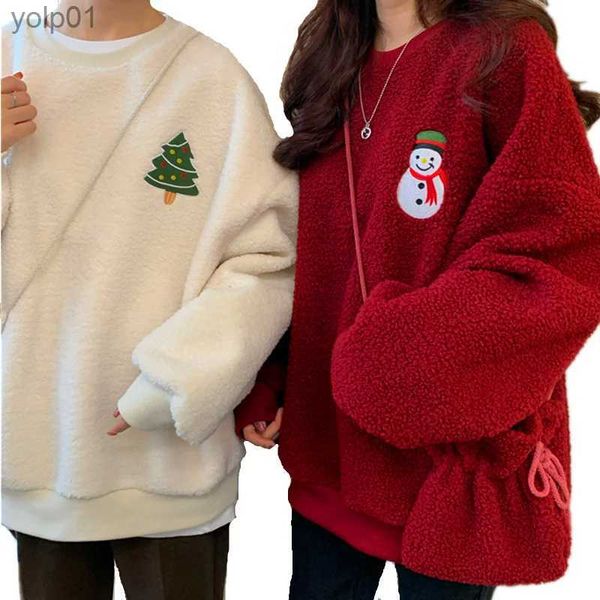 Herren Hoodies Sweatshirts Herbst Winter Casual Übergroßer Flauschiger Hoodie Frauen Weihnachtsbaum Schneemann Stickerei Fleece Pullover Sweatshirt Passende TascheL231107