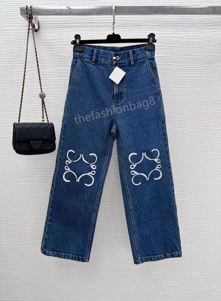 2023 Calça Jeans Feminina Estampada Cintura Alta Perna Larga Calça Jeans Design Moda Calça Longa Hiphop Streetwear Jean