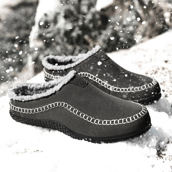 Мужские теплые зимние тапочки, домашняя обувь, нескользящие зимние теплые тапочки на меховой подкладке, домашняя уличная обувь
