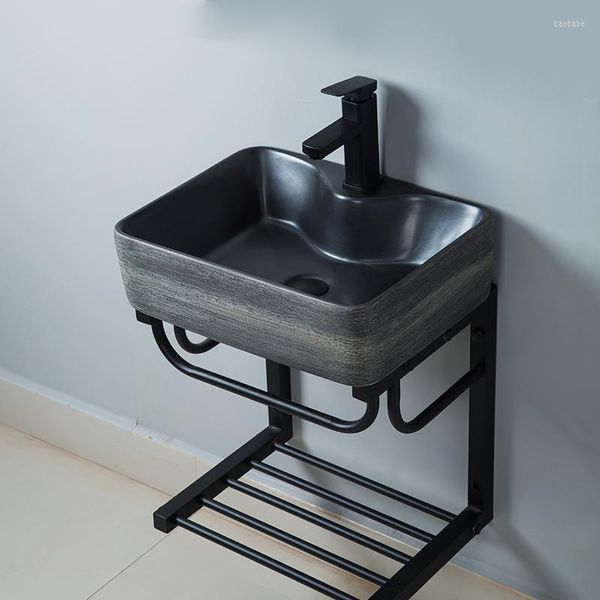 Rubinetti per lavandino del bagno Staffa in acciaio inossidabile nero Lavabo in ceramica Lavabo a parete Pavimento Semplice lavabo per balcone