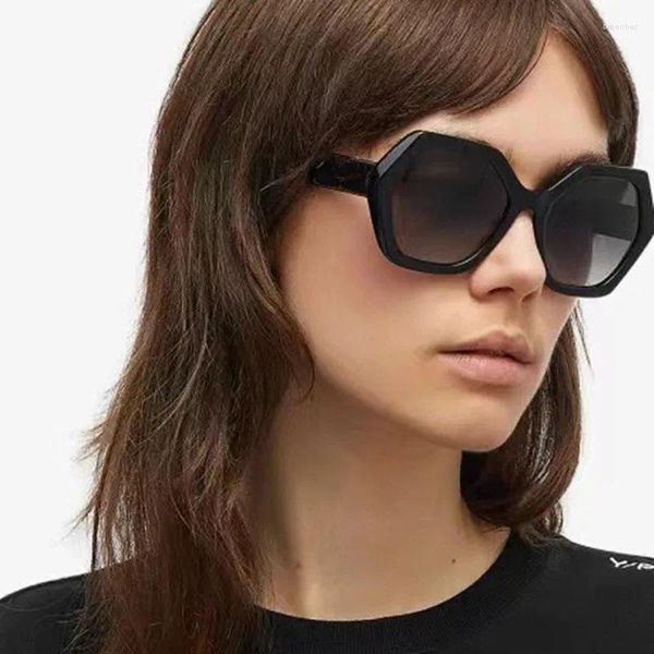 Sonnenbrille 2024 Vintage Essigsäure -Rahmen hexagonaler Markendesigner Mode Frauen Spiegel Schatten UV400