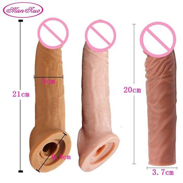 Sexspielzeug-Massagegerät Mannuo New Thicken Big Penis Extender Sleeve Hohe Elastizität Cock Cover Verzögerung Ejakulation Intime Waren für Männer