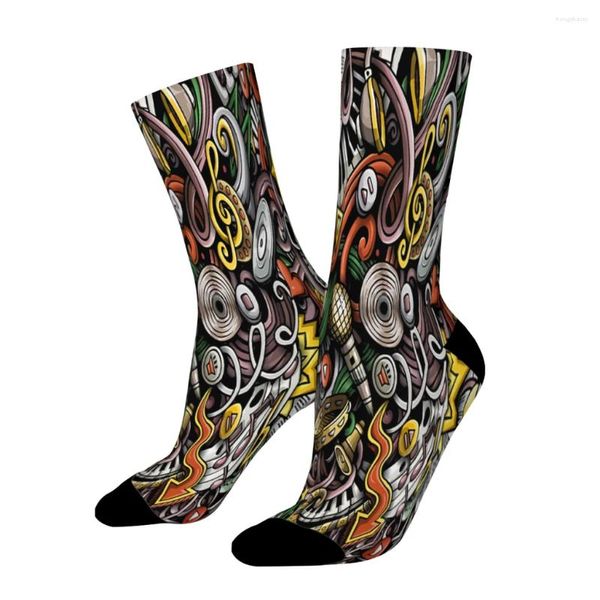 Männer Socken Hand Zeichnen Graffiti Beat Texture Mic Musik Muster Kunst Gerade Männliche Herren Frauen Sommer Strümpfe Polyester Harajuku