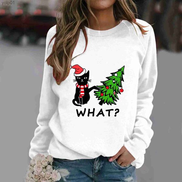 Felpe con cappuccio da uomo Felpe Natale T-shirt da donna Brutto gatto Stampa Felpa con o collo Girocollo Fit Pullover Top Sle lunghe Felpe con cappuccio natalizi Camicetta FeL231107