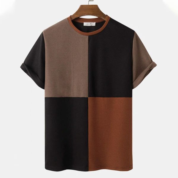 Herren T-Shirts Patchwork-Hemd Einfaches T-Shirt Gestreifter Druck Kurzarm-Sweatshirt Sommer-Baumwollpullover Tops Übergroße atmungsaktive T-Shirts 230407