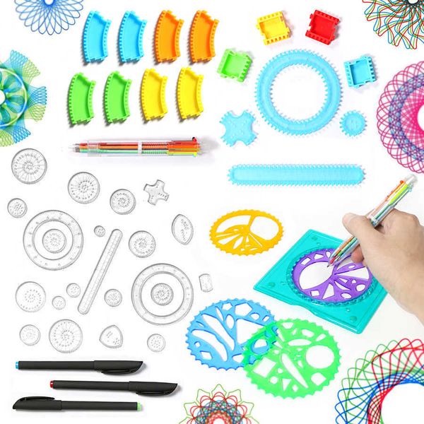 Disegno Pittura Forniture Giochi di disegno Spirograph enfant 22 pezzi Ingranaggi ad incastro Ruote Design Accessori per il disegno Giocattoli educativi creativi per bambini
