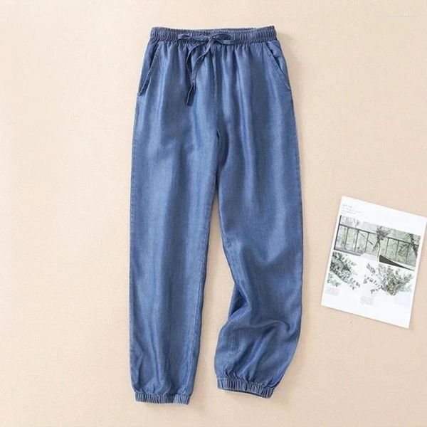 Damen Jeans Kordelzug Oversize 5XL Dünn Baggy Elastisch Hohe Taille Jogger Denim Hosen Streetwear Pantalones Casual Vaquero Capris A16