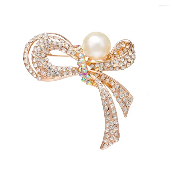 Broşlar 2023 Moda Takı Vintage Kristal Rhinestone Bow Brooch Kolye Alaşım İmitasyon İnci Kadınlar Yaka Aksesuarları