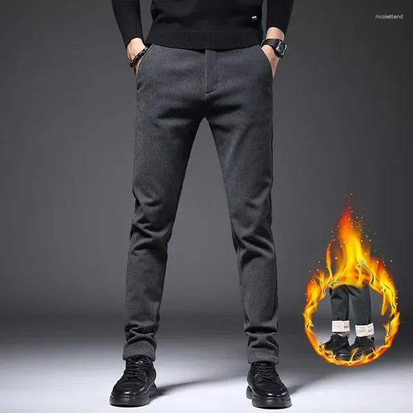 Männer Hosen Kubro Herbst Winter Elastische Mode Dicke Cord Männer Business Slim Fit Gerade Wolle Fleece Hosen Männlich Plus Größe 38