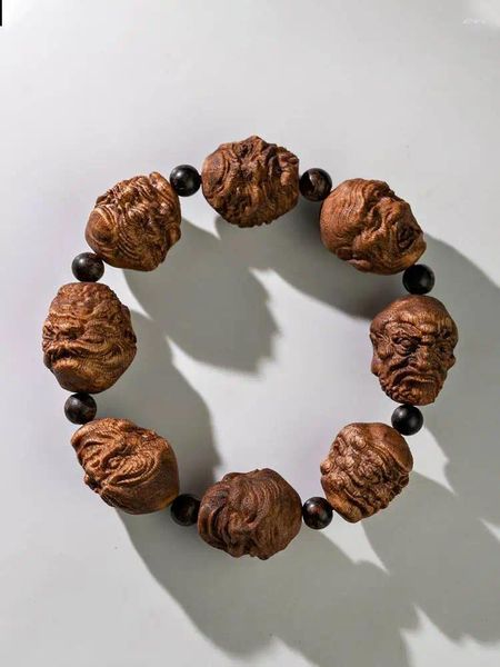 Collana Orecchini Set Vietnam Nha Trang Legno di Agar intagliato 18 Arhat Corda a mano Perline di Buddha naturali Bracciale a disco da uomo Fedeltà