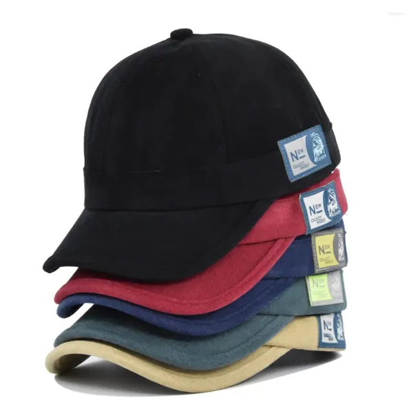 Bola bonés curto borda camurça boné de beisebol homens mulheres algodão vintage letras bordado chapéu ajustável ao ar livre viseira snapback