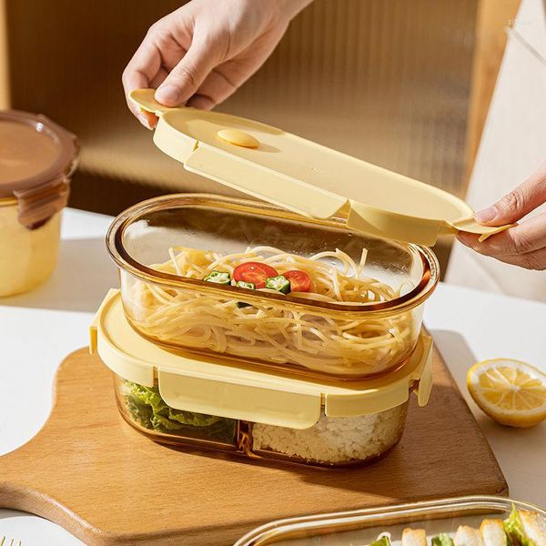 Dinnerware Gosta de lanche de vidro à prova de vazamento com ventilação Contêiner de armazenamento de tampa de ventilação Microondas Preparação de refeição segura Bento Bento