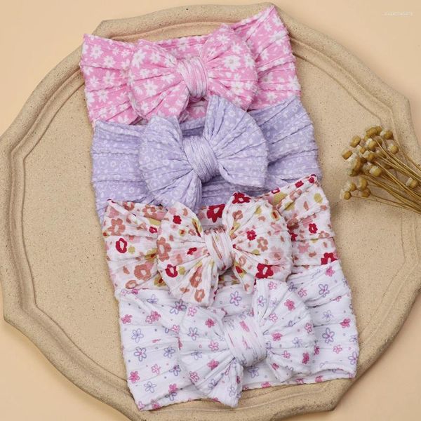 Acessórios para o cabelo 20 pc/lote floral impressão náilon bebê turbante com nervuras cabo malha bandana criança meninas dos desenhos animados urso headwrap infantil leopardo