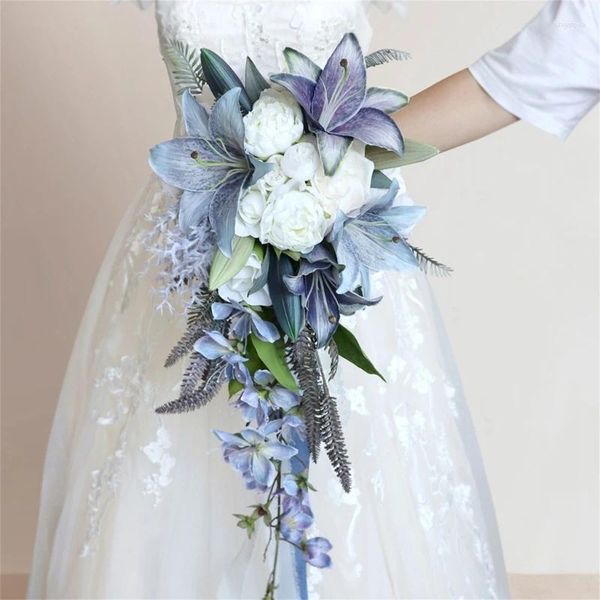 Декоративные цветы 24,4 дюйма, свадебный букет, винтажная ручная картина маслом, изысканное украшение, шелковый цветок, имитация лилий
