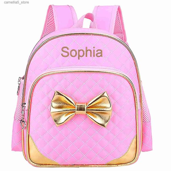 Mochilas personalizadas bordadas criança pré-escolar saco personalizado seu texto jardim de infância crianças mochila para meninas 11 polegadas q231108