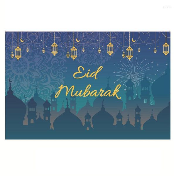 Party Dekoration Eid Mubarak Wandbanner Kreativer Hintergrund mit Moschee Hängelampe für muslimische Schilder Rahmendekor