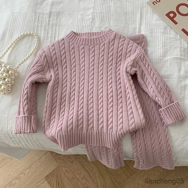 Set di abbigliamento Autunno Pigiami per bambini Kint Set Set di vestiti per bambini Cotone Neonato Ragazzo Ragazza Abbigliamento infantile Top e pantaloni Set maglione lavorato a maglia R231107